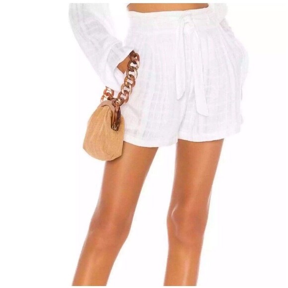 l*space Pants - L*Space Shorts Ioana Paperbag White Small Solid Textured Summer Set Pockets Belt